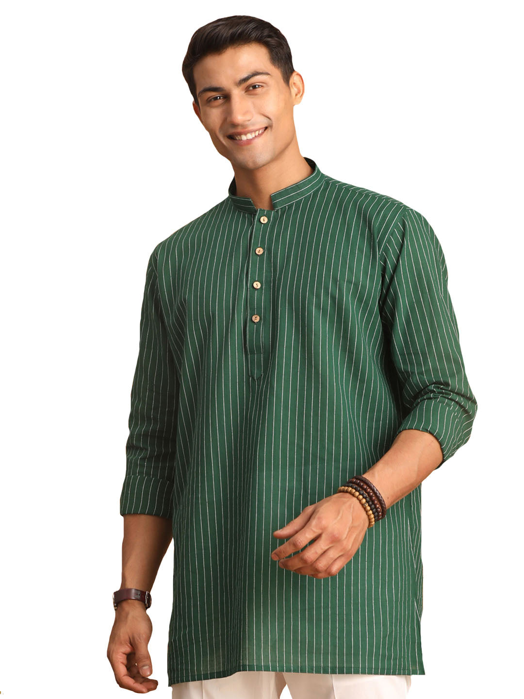 Men's Green Cotton Short Kurta