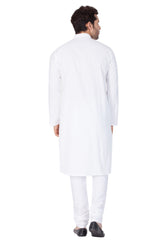 Men's White Cotton Blend Kurta Pyjama Set