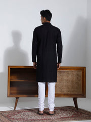 Men's Black And White Cotton Kurta Pyjama Set