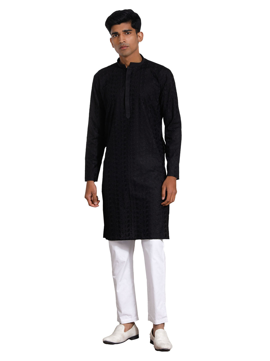 Men's Black Cotton Kurta Pyjama Set