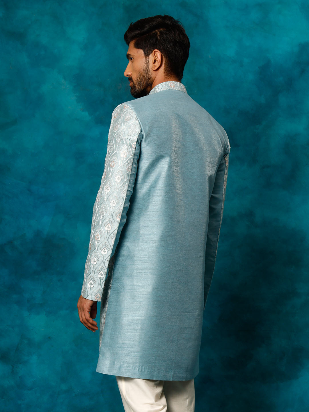 Men's Mint Green Silk Blend Sherwani Only Top