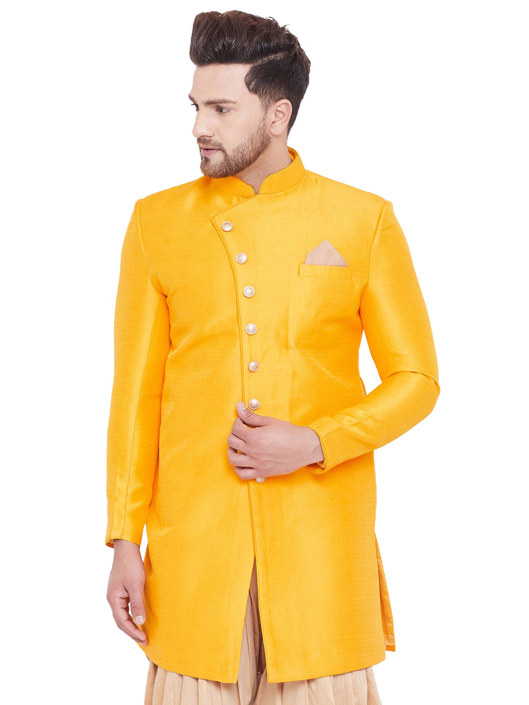 Men's Mustard Silk Blend Sherwani Only Top