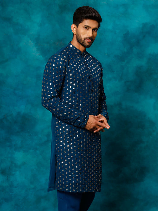 Men's Navy Blue Georgette Kurta