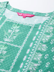 Women Sea Green Printed Kurta Set Paired With Printed Bottom