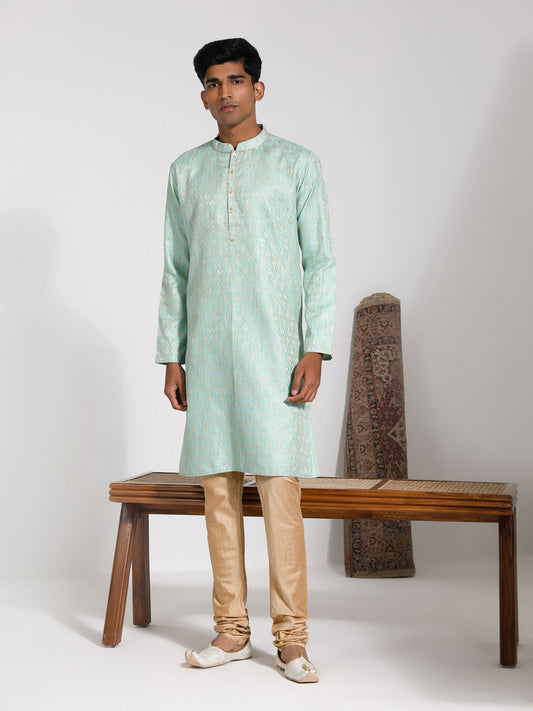 Men's Green Silk Blend Kurta And Pyjama Set