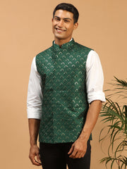 Men's Green Silk Blend Nehru Jacket