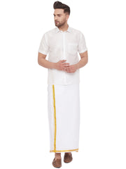 Men's White Silk Blend Shirt And Mundu