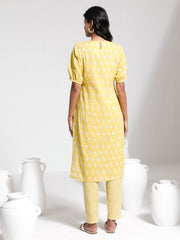 Women's Yellow And White Kurta Set