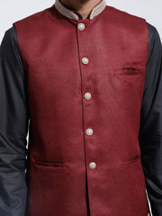 Men's Maroon Jute Nehru Jacket