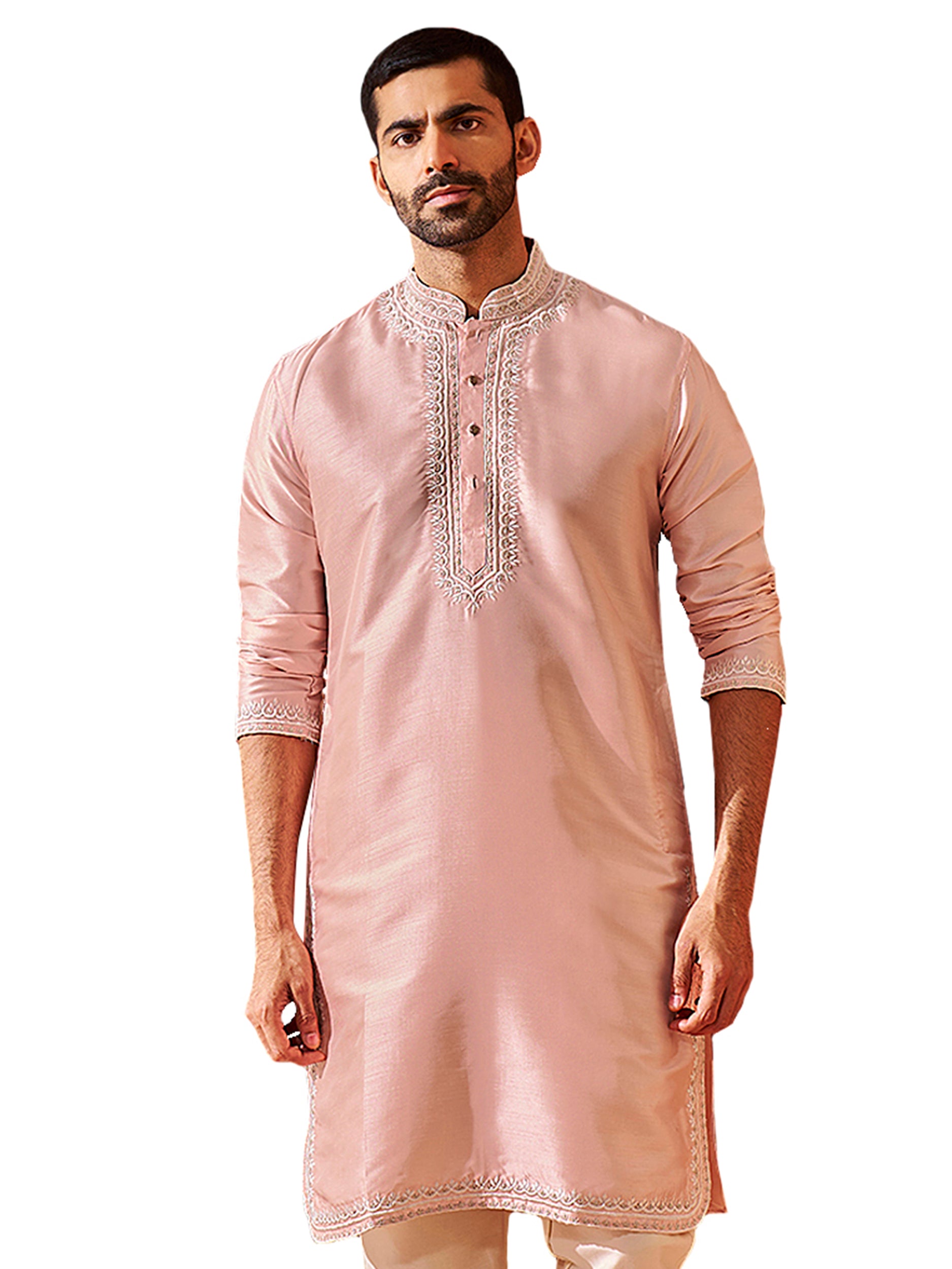 Men's Peach Silk Blend Kurta