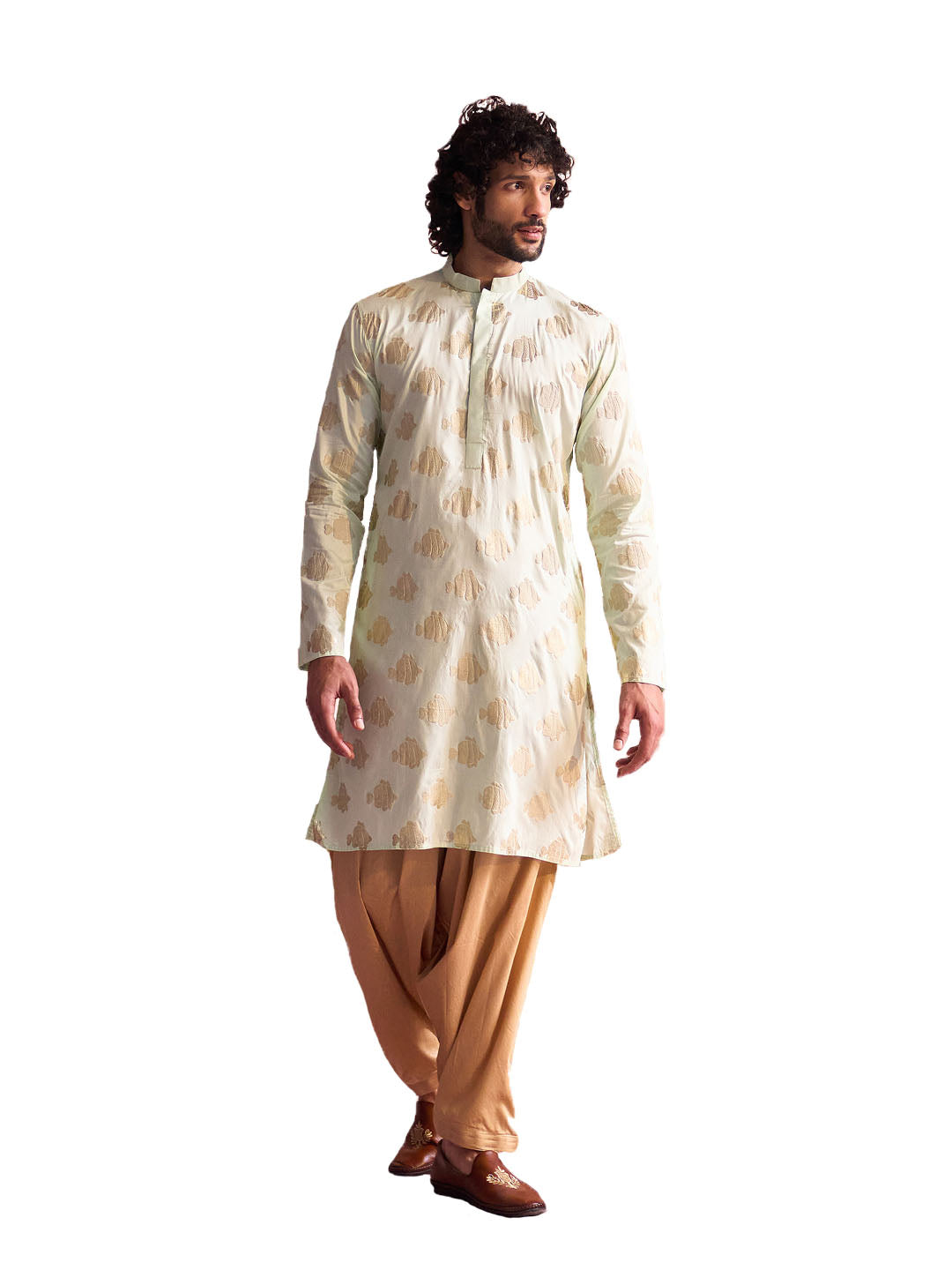 Men's Mint Green And Rose Gold Viscose Kurta and Patiala Set