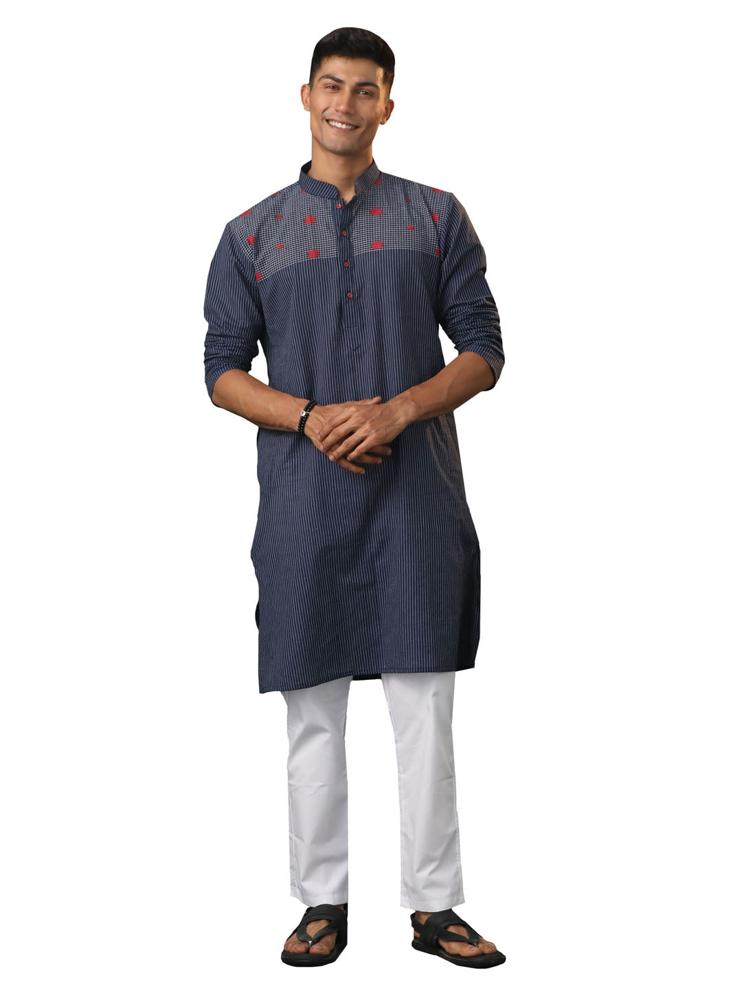 Men's Navy Blue Cotton Kurta Pyjama Set