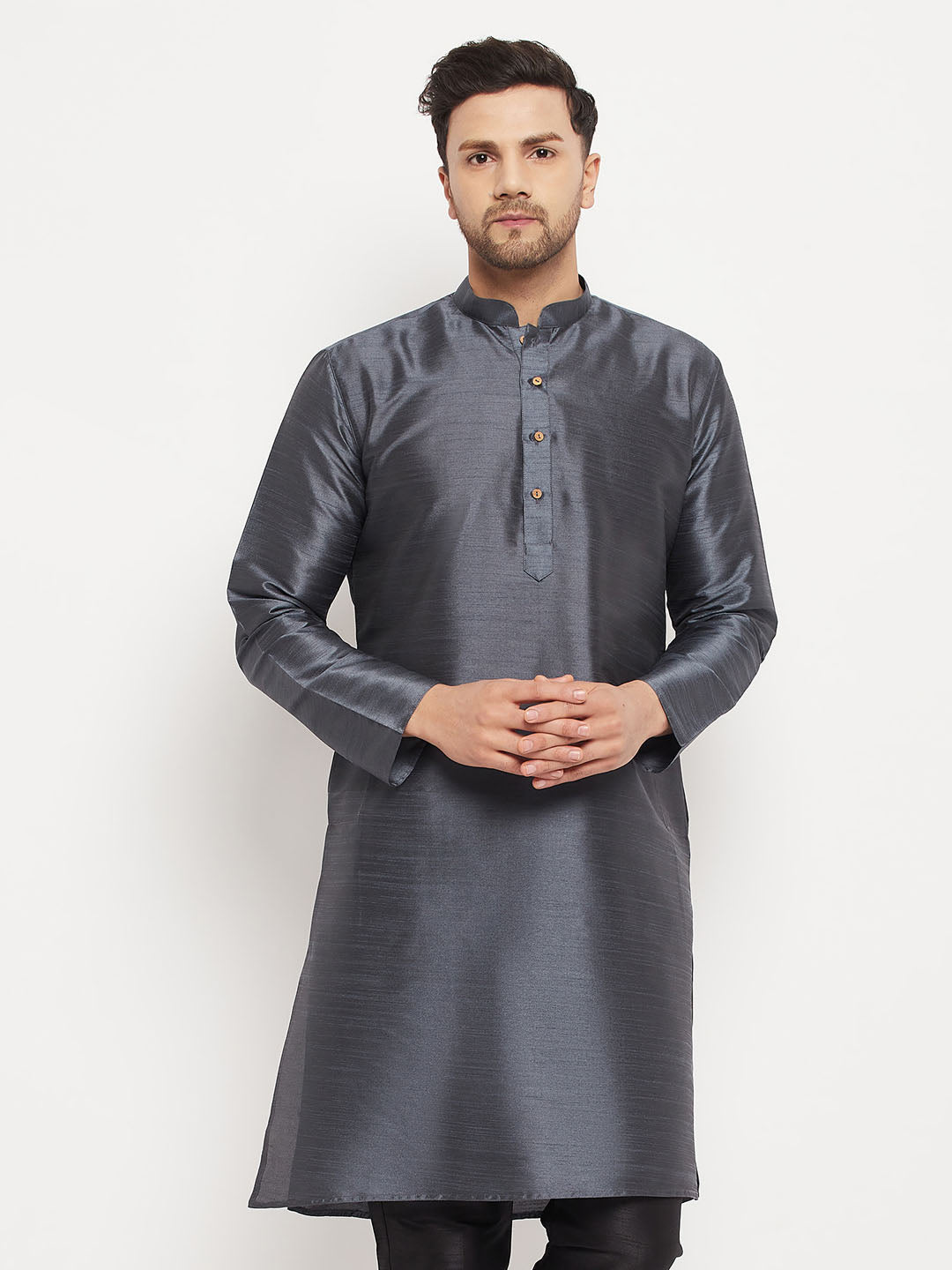 Men's Grey Silk Blend Kurta