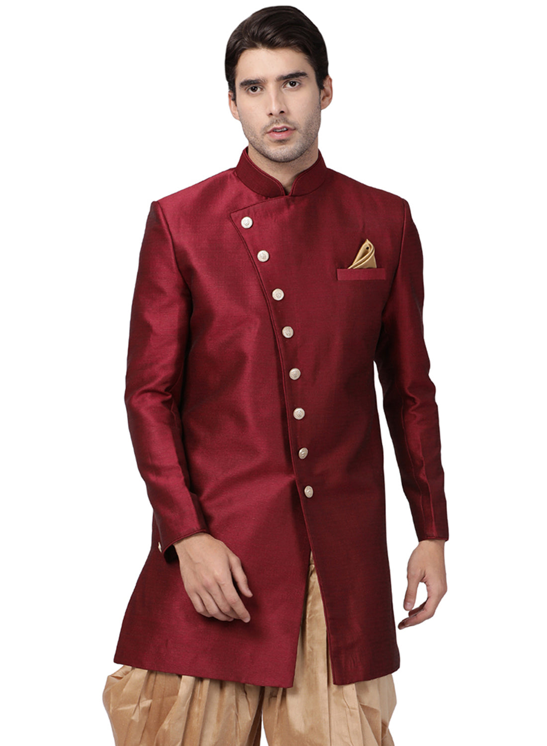 Men's Maroon Silk Blend Sherwani Only Top