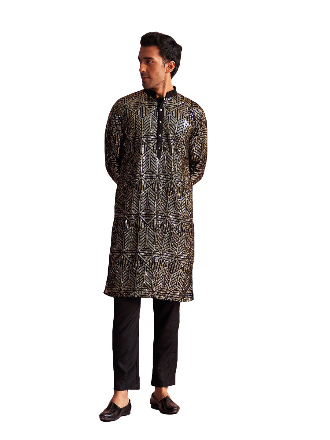 Men's Black Georgette Kurta Pyjama Set