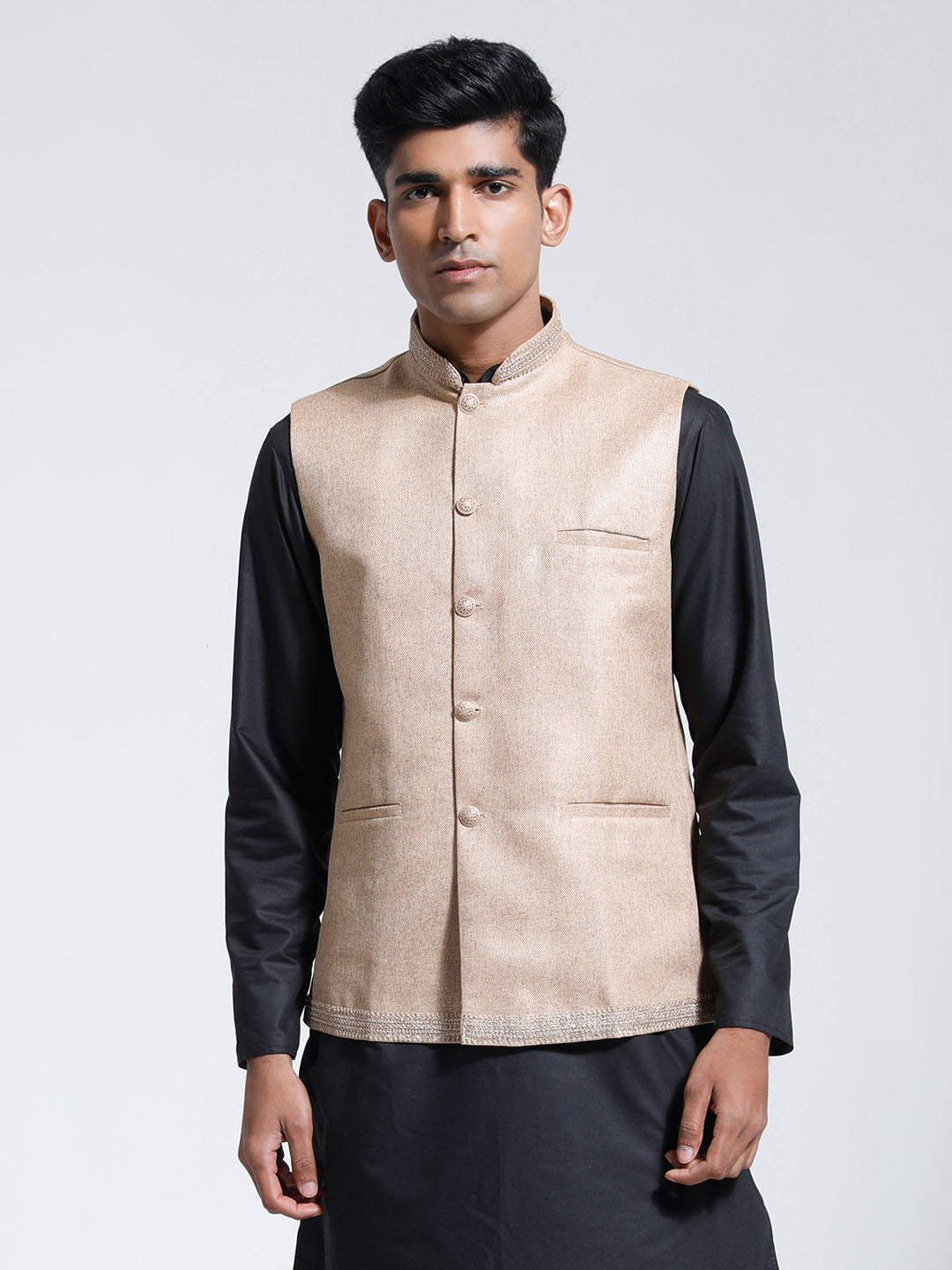 Men's Beige Jute Nehru Jacket