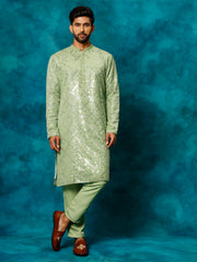 Men's Mint Green Georgette Kurta Pyjama Set