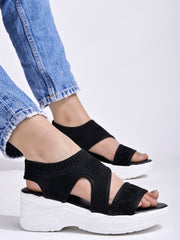 Shoetopia Smart Casual Black Sandals For Women & Girls