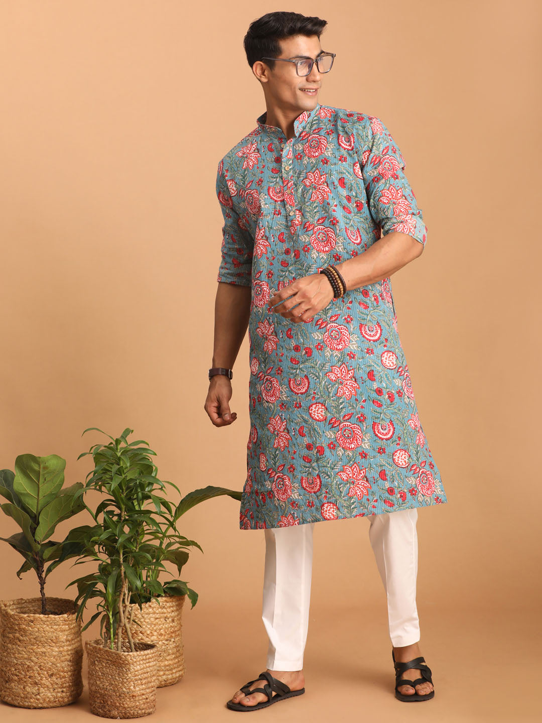 Men's Aqua Cotton Kurta