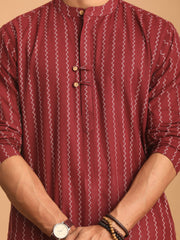 Men's Maroon Cotton Kurta