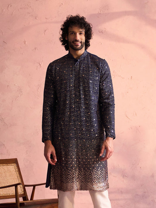 Men's Navy blue Georgette Kurta