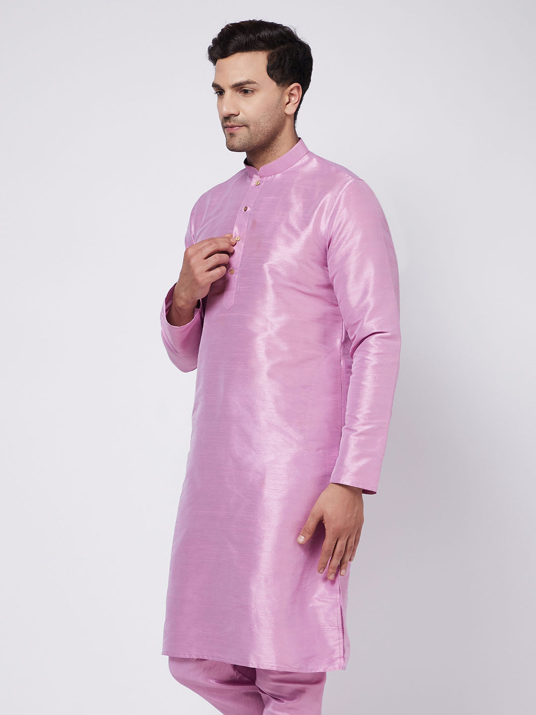 Men's Onion Pink Silk Blend Kurta