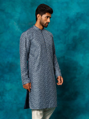 Men's Blue Rayon Cotton Kurta