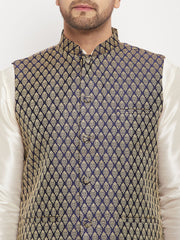 Men's Blue Silk Blend Nehru Jacket