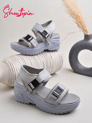 Shoetopia Comfortable  & Sporty Grey Sandals For Women & Girls