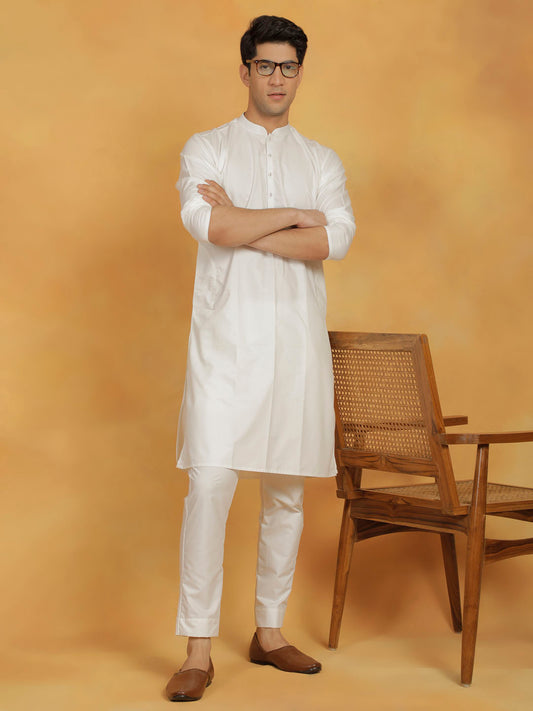 Men's Off White Cotton Silk Kurta And Pyjama Set