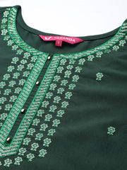 green embroidered kurta paired with straight bottom and embroidered dupatta