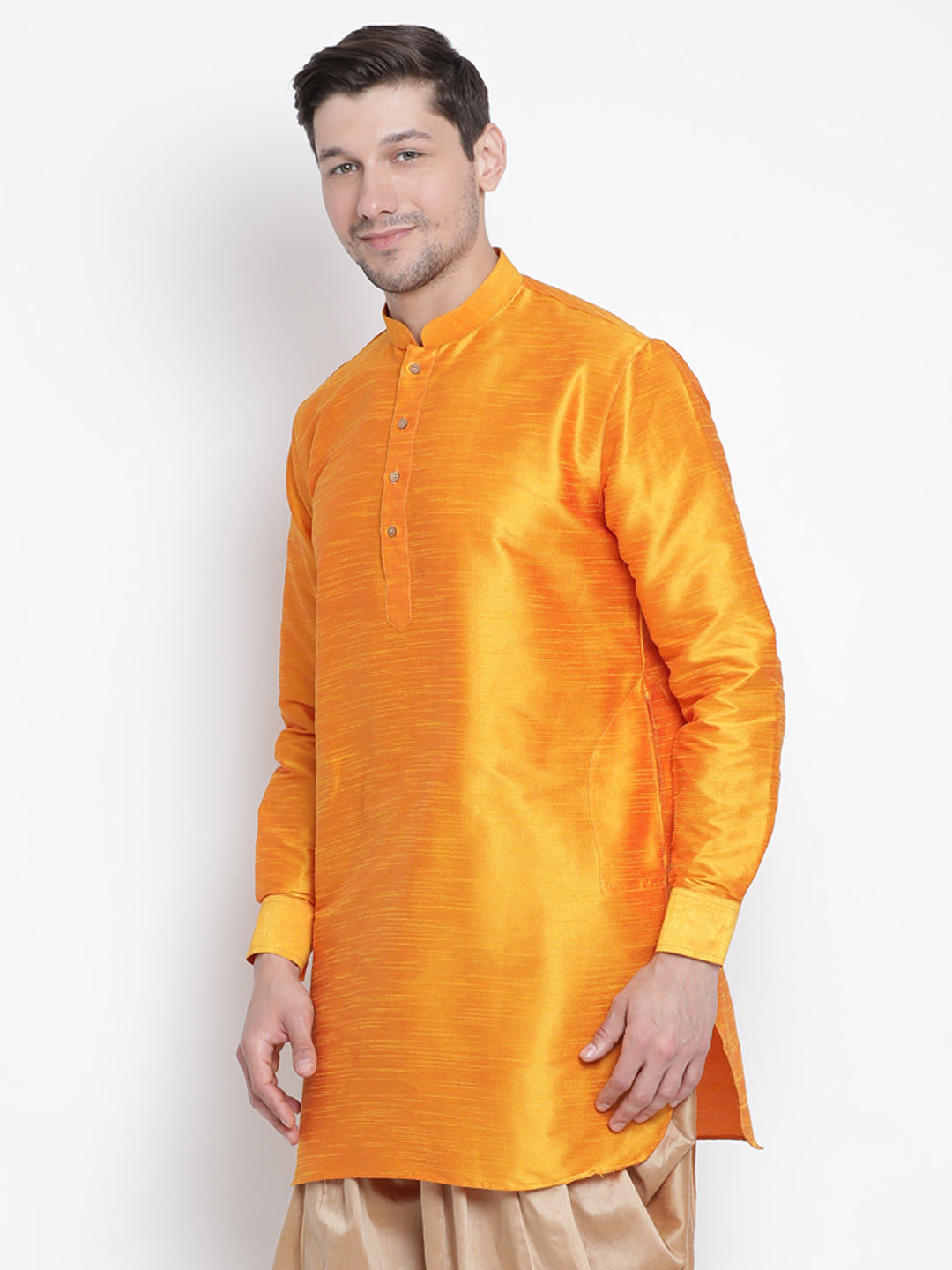 Men's Orange Silk Blend Kurta