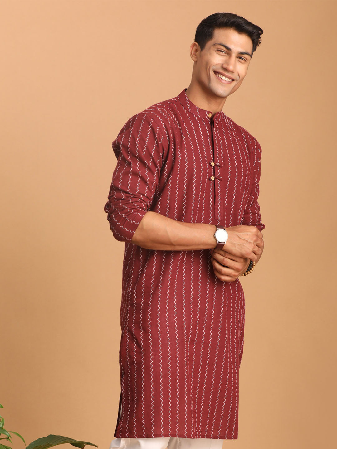 Men's Maroon Cotton Kurta