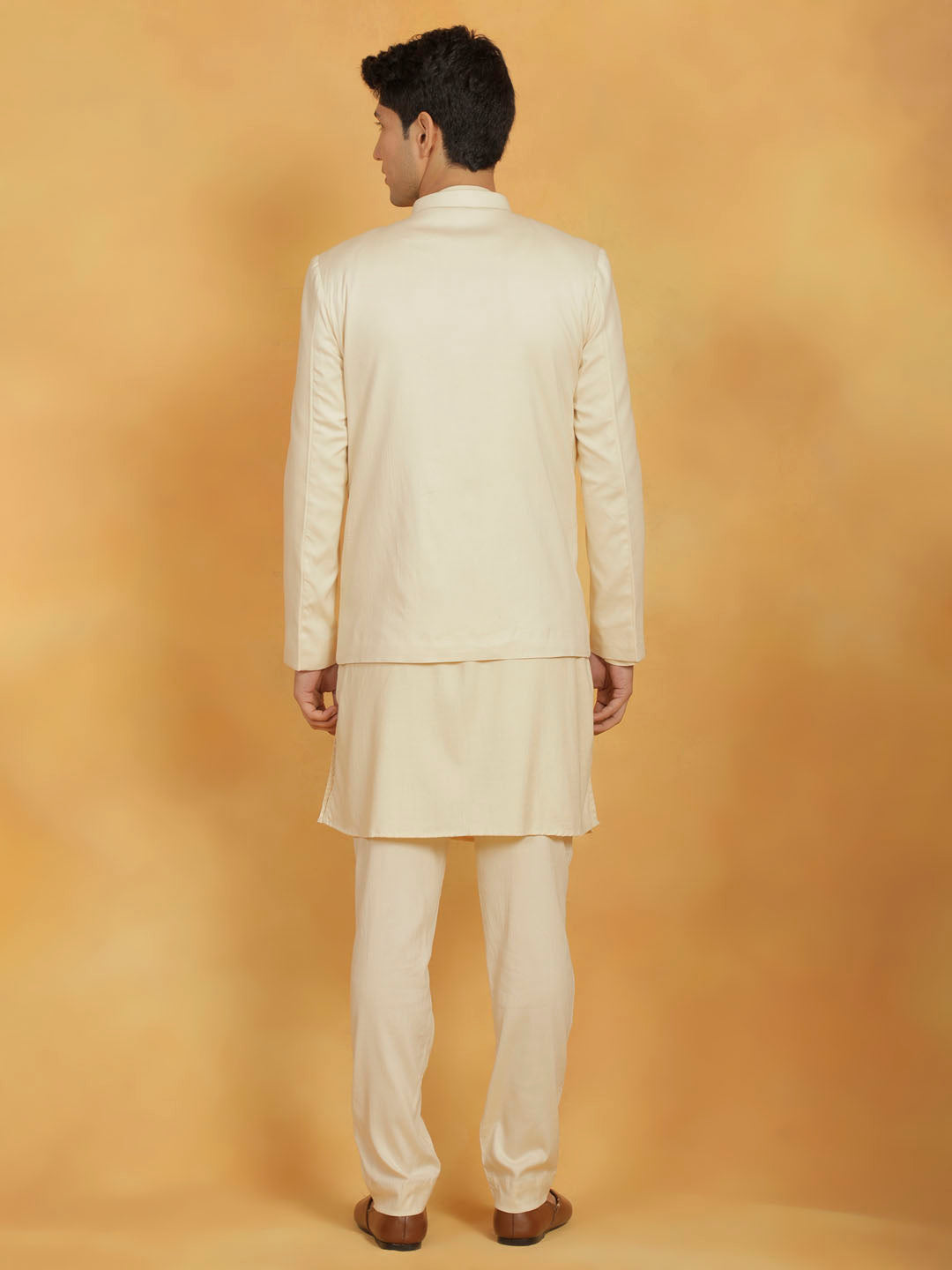 Men's Cream Linen Cotton jodhpuri, Kurta and Pyjama Set