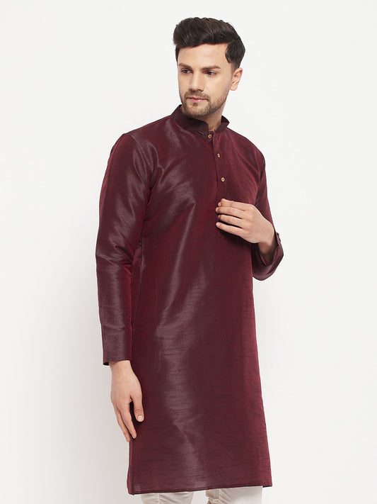 Men's Burgandy Silk Blend Kurta