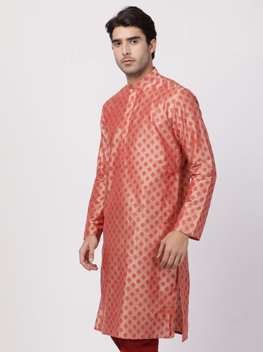 Men Pink Cotton Blend Kurta