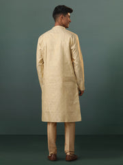 Men's Gold And Rose Gold Silk Blend Kurta Pyjama Set