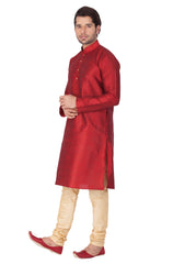 Men's Maroon Silk Blend Kurta Pyjama Set