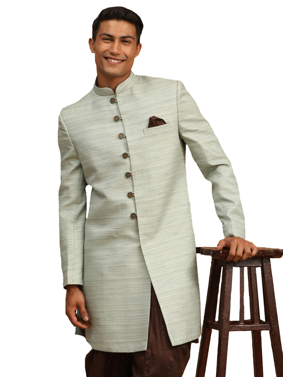 Men's Mint Green Silk Blend Sherwani Only Top