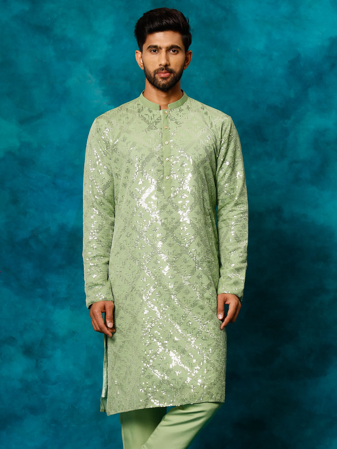 Men's Mint Green Georgette Kurta