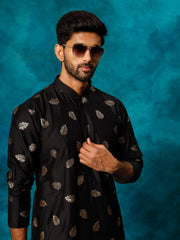 Men's Black Cotton Blend Kurta