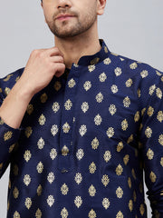 Men's Navy Blue Dupion Silk Kurta