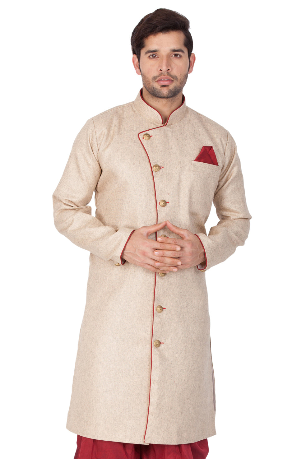 Men's Beige Cotton Blend Sherwani Only Top