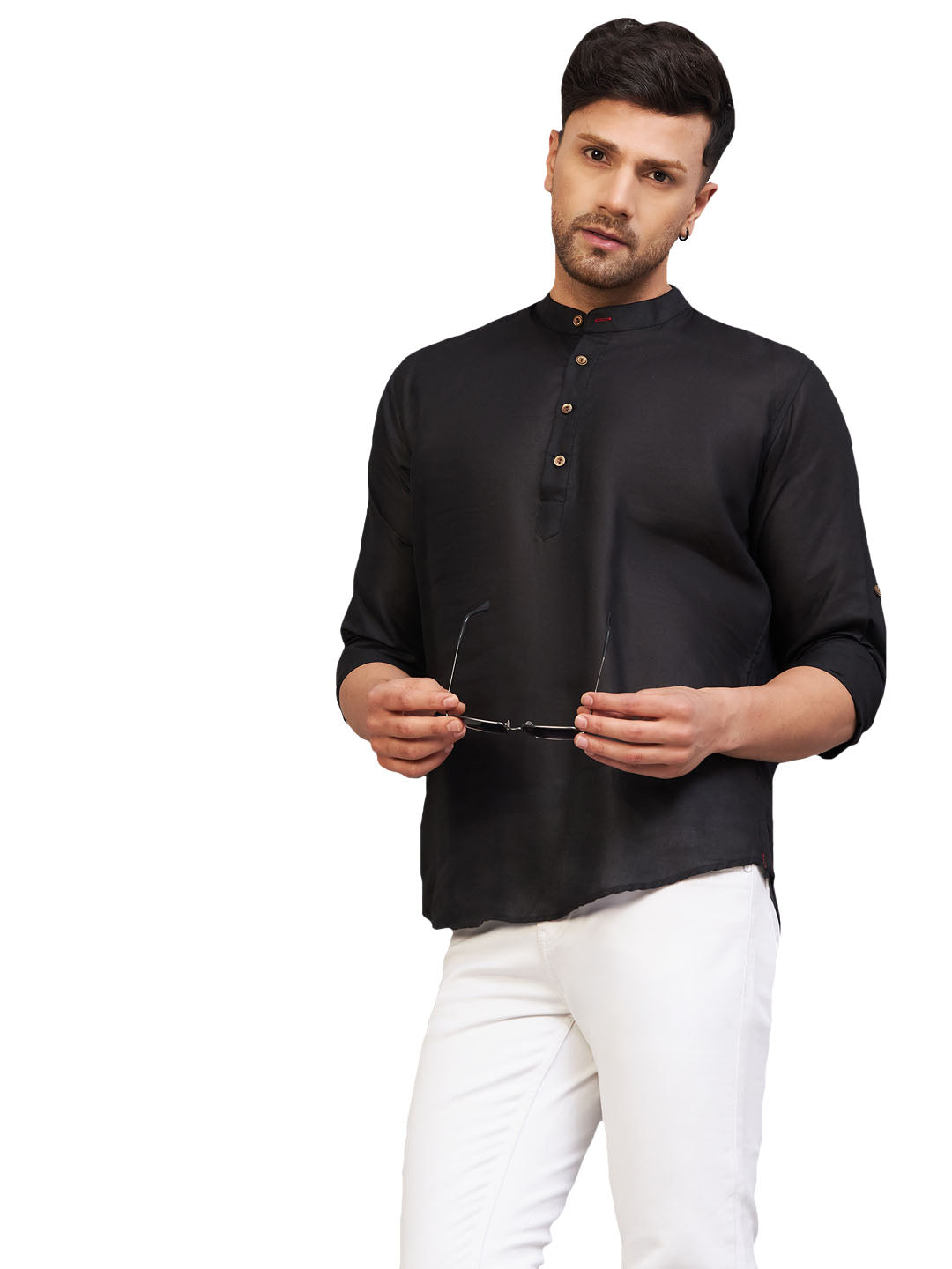 Men's Black Cotton Blend Kurta