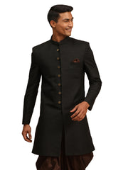 Men's Black Silk Blend Sherwani Only Top