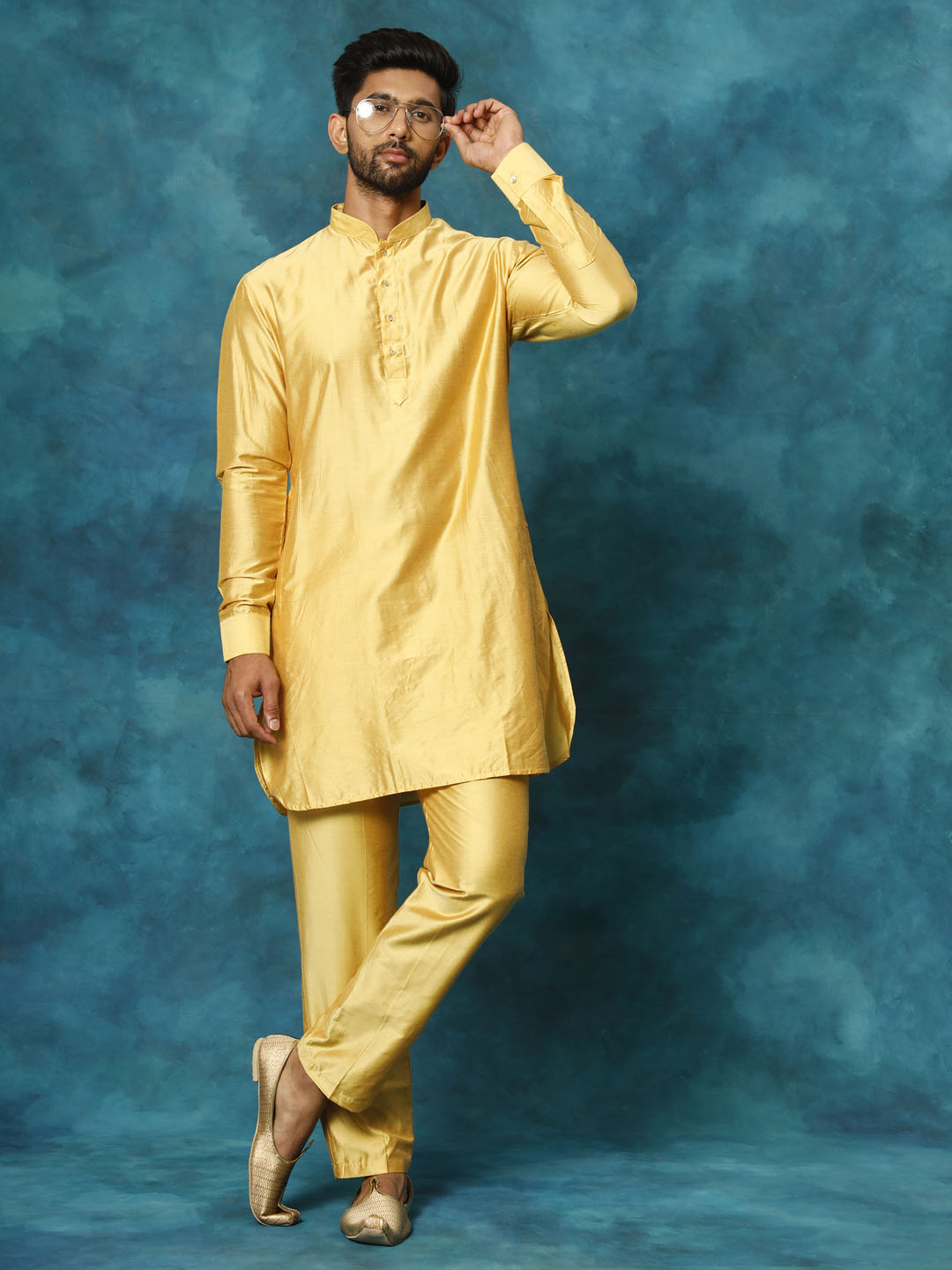 Men's Mustard Viscose Kurta Pyjama Set