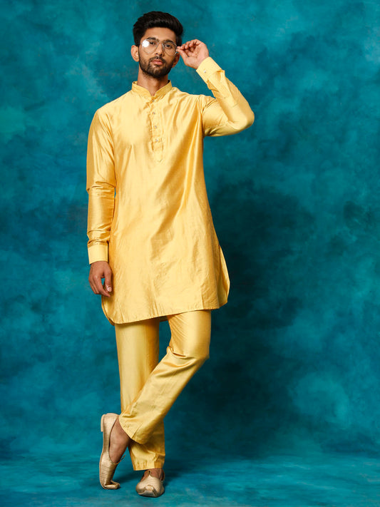 Men's Mustard Viscose Kurta Pyjama Set