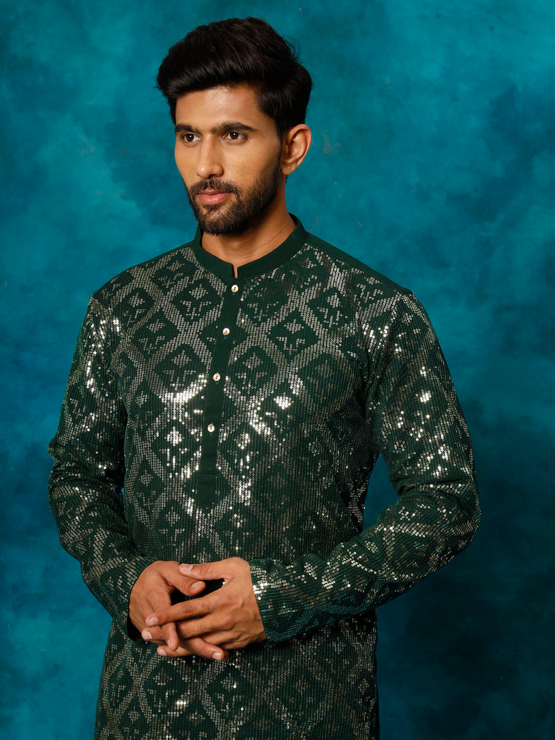 Men's Green Georgette Kurta