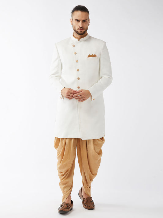 Men's White Polyester Lurex Blend Sherwani Only Top