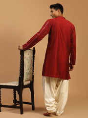 Men's Maroon And Cream Viscose Kurta and Patiala Set